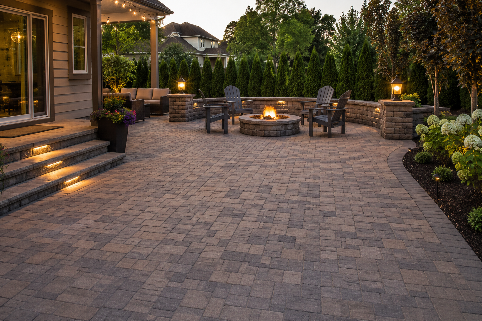 Fire feature at dusk — Walled Lake